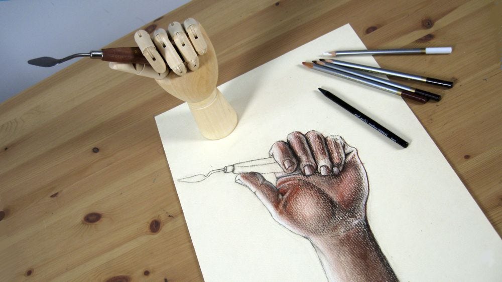 Using a hand mannequin drawing reference Mont Marte